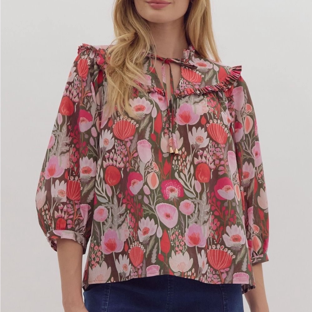 Entro Floral Blouse - Pink and Red